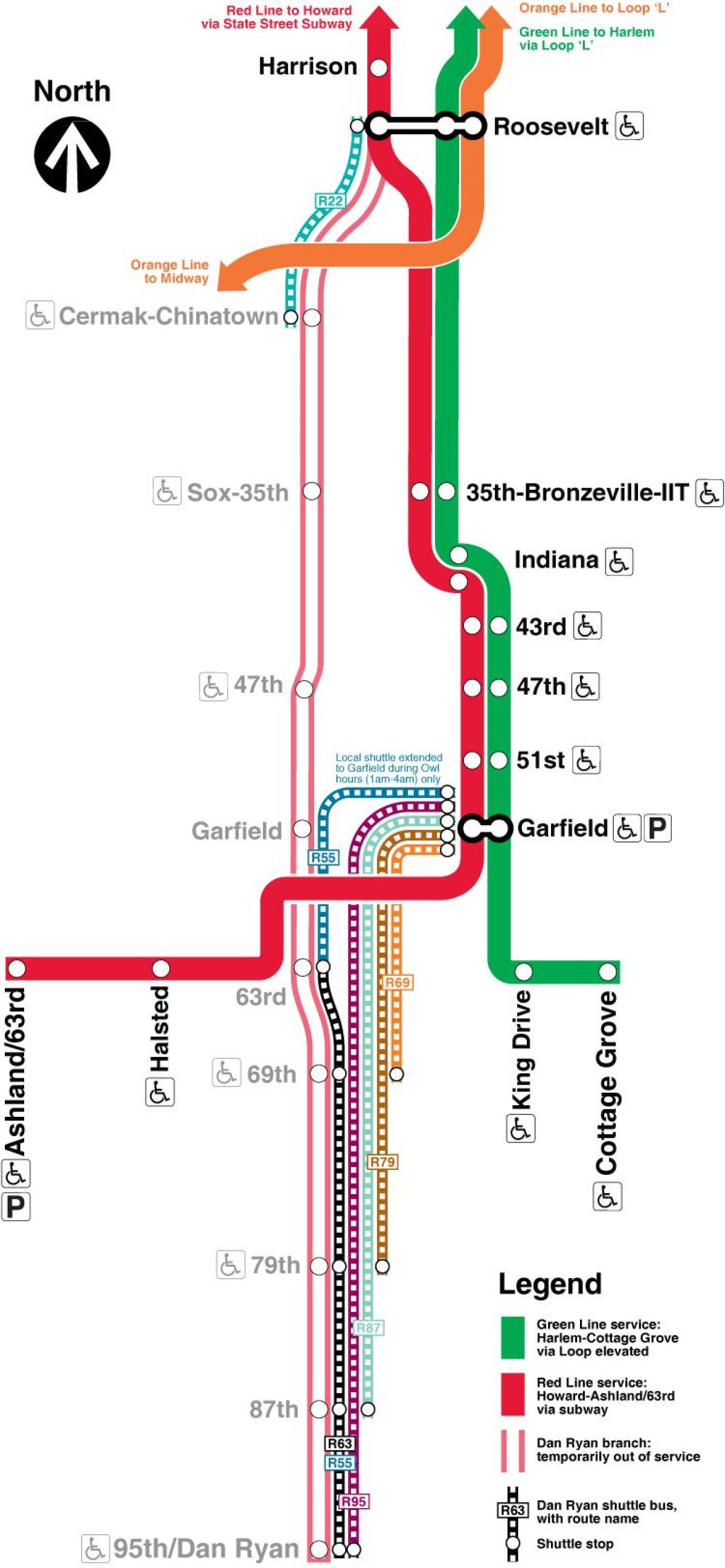 Chicago cta línia vermella mapa
