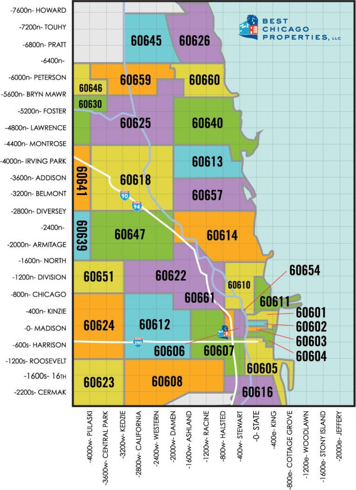 Chicago àrea codi postal mapa