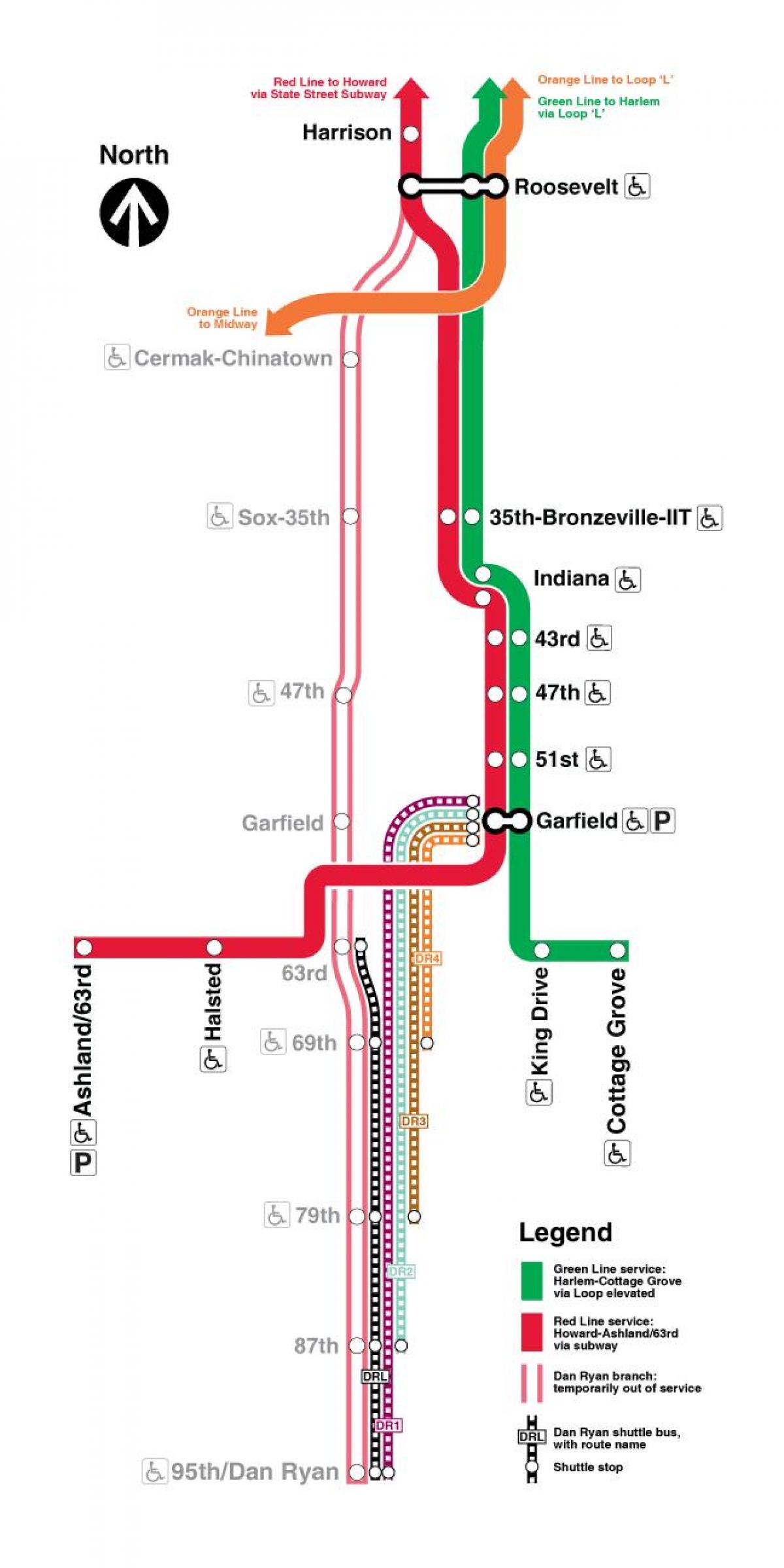Chicago tren mapa de la línia vermella