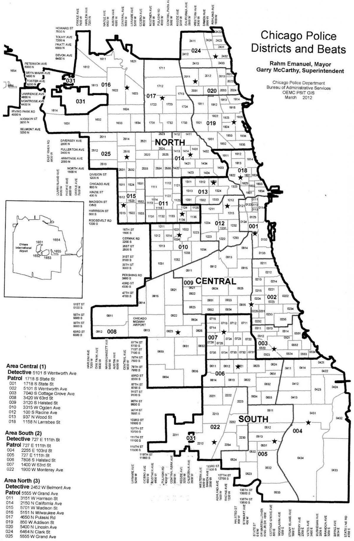 la policia districtes mapa de Chicago