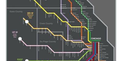 Metra més tren mapa de Chicago