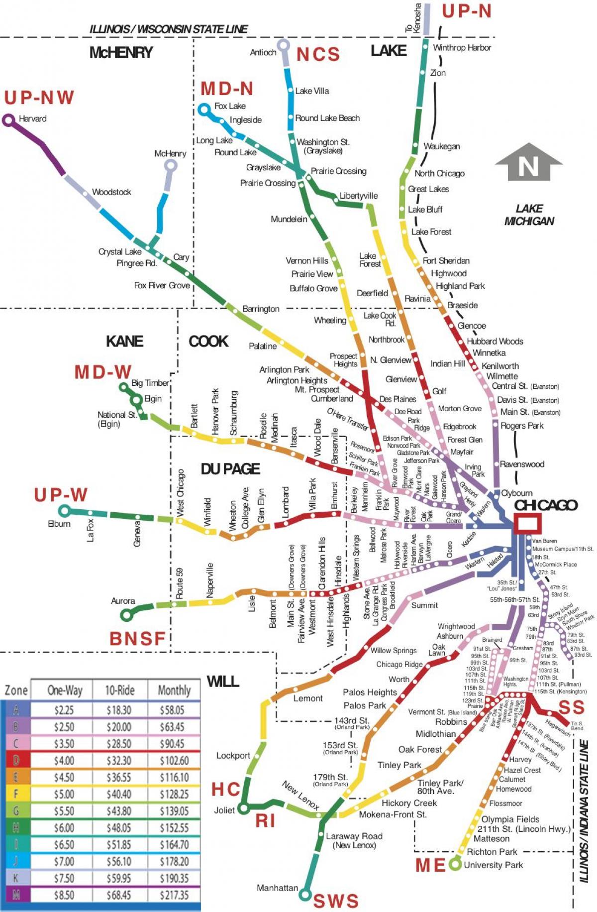 Chicago àrea de tren mapa