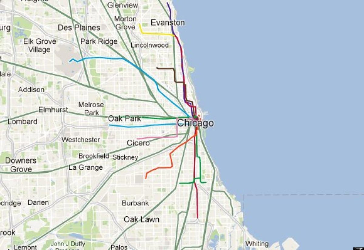 Chicago blau línia de tren mapa