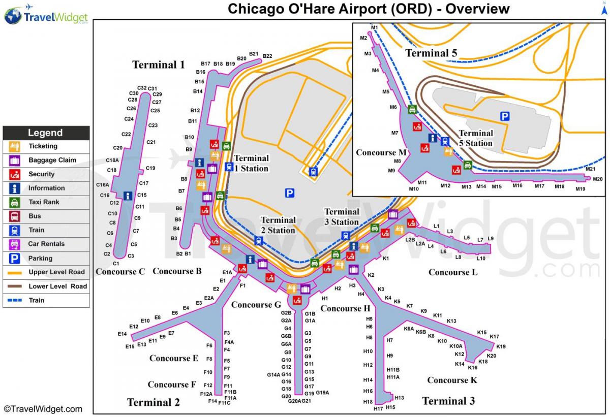 Chicago O'Hare de l'aeroport internacional mapa