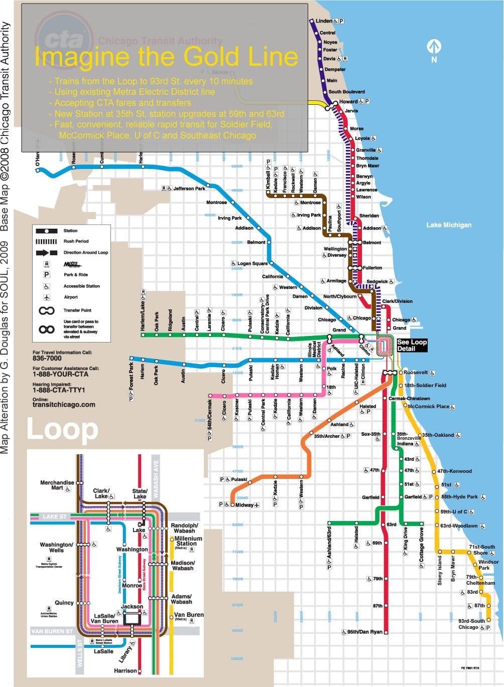 Chicago tren mapa línia blava