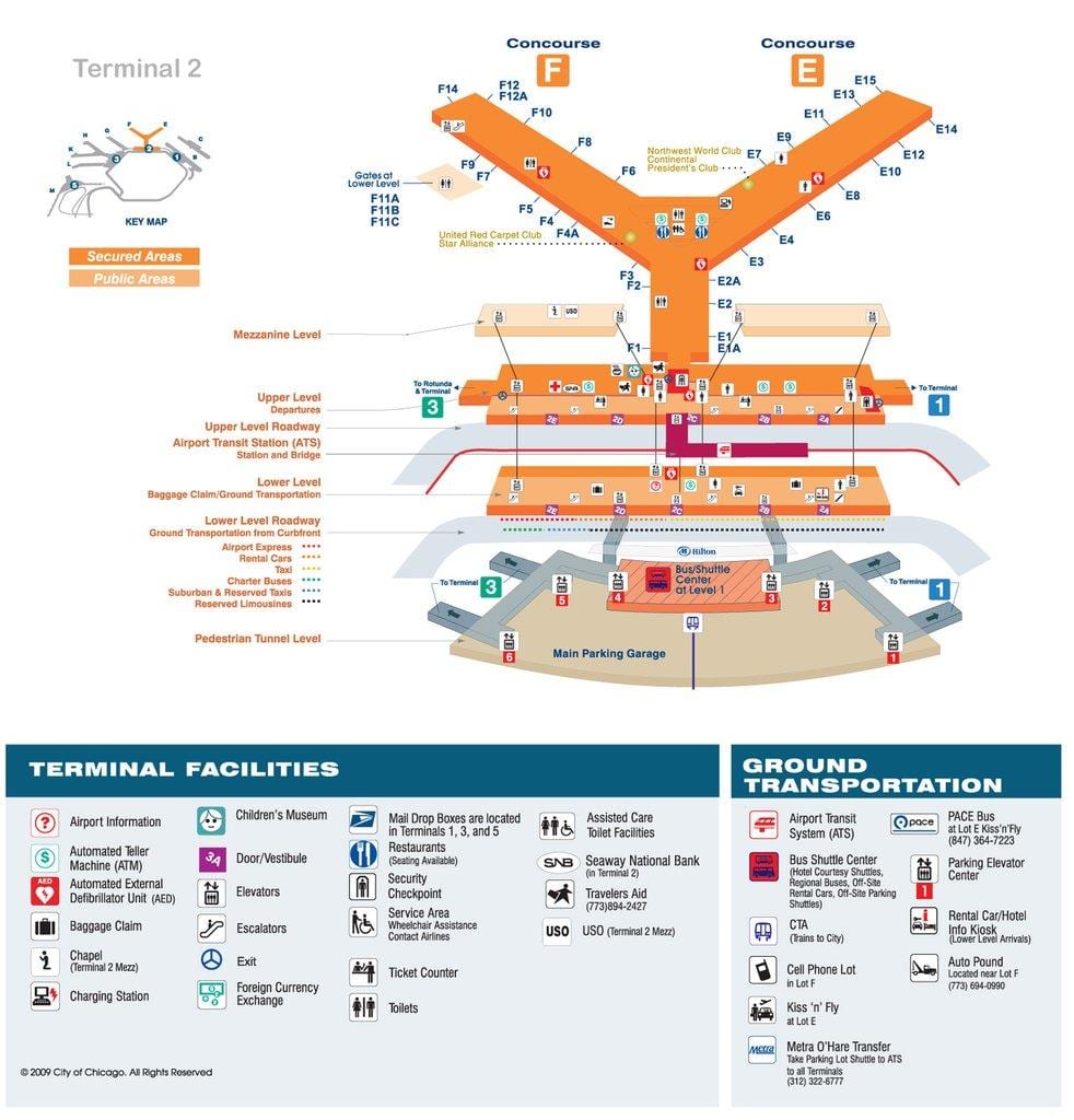mapa de O'Hare de la terminal 2