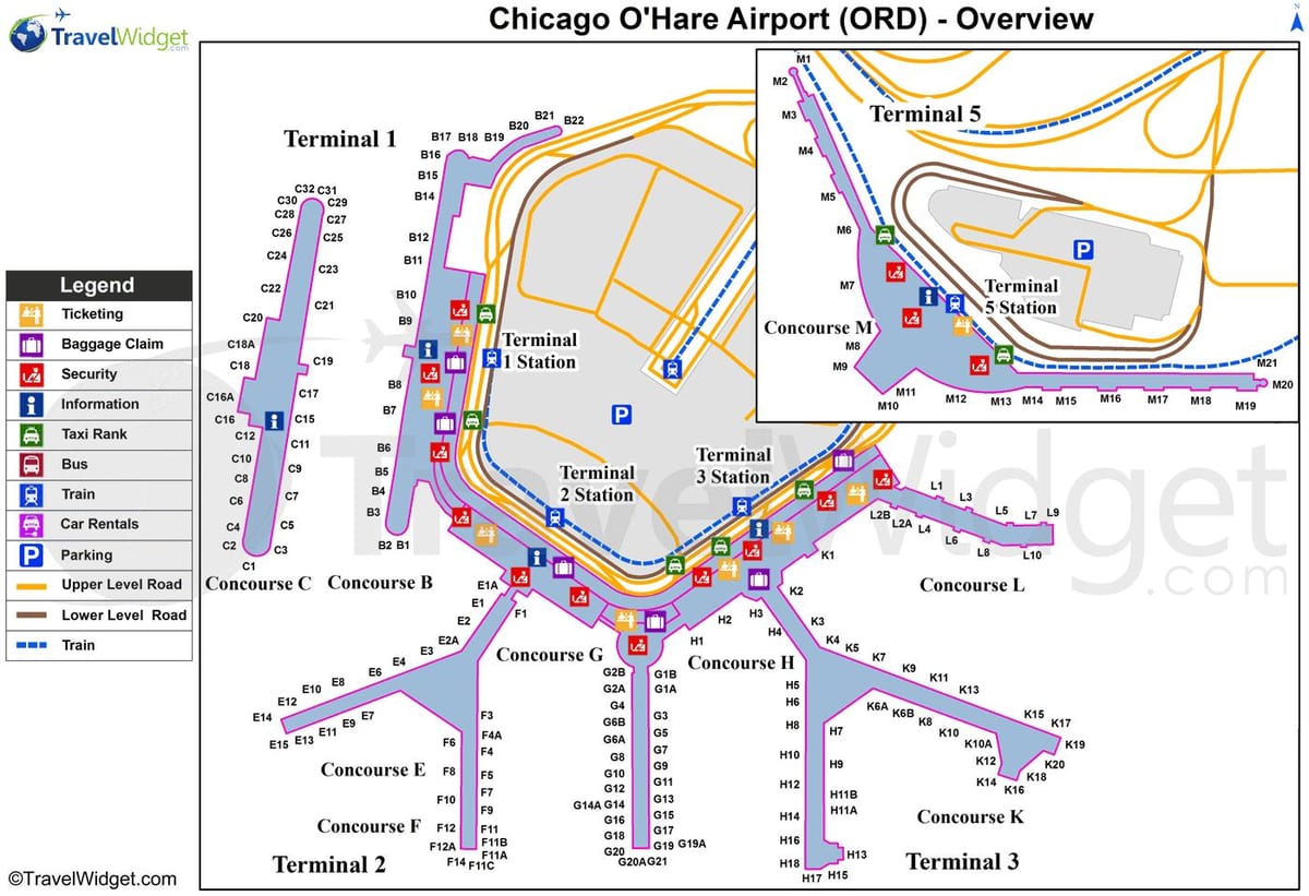 mapa de Chicago O'Hare de l'aeroport