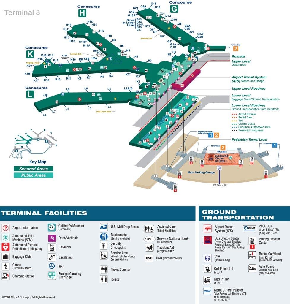 Chicago O'Hare de l'aeroport de porta mapa